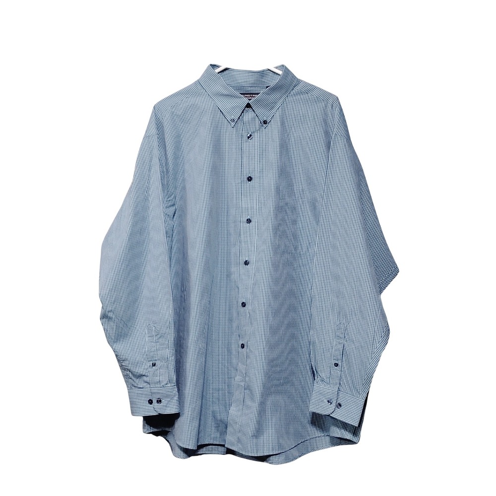 Roundtree & Yorke XXL Blue Gingham Check Long Sleeve Button Down Shirt Cotton‎